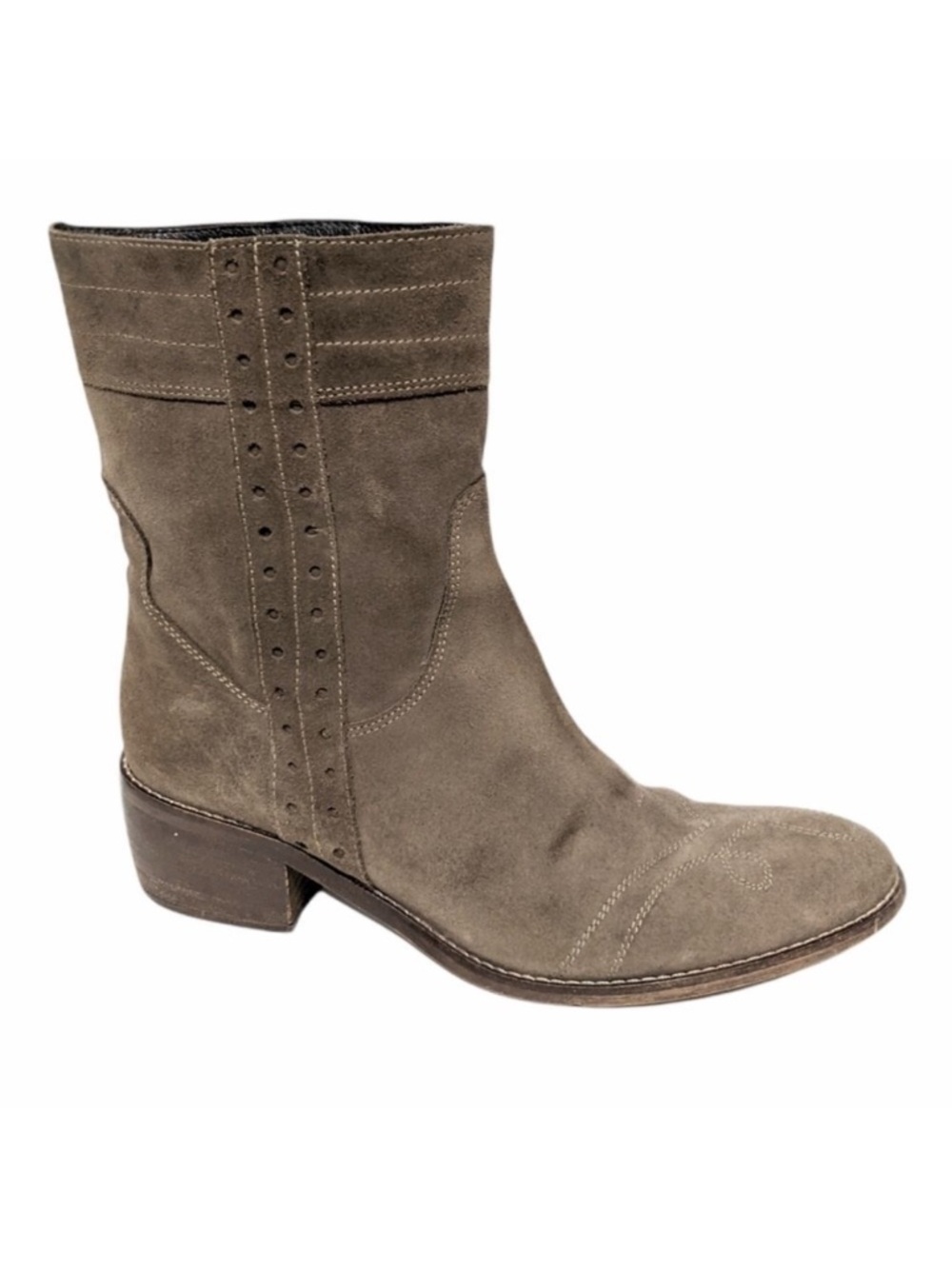 LAVORAZIONE ARTIGIANA Tan Italian Suede Leather Western Stitched Boots 39